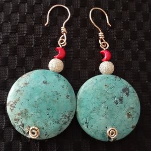 Genuine Turquoise,Coral, 14kgoldfilled Earrings